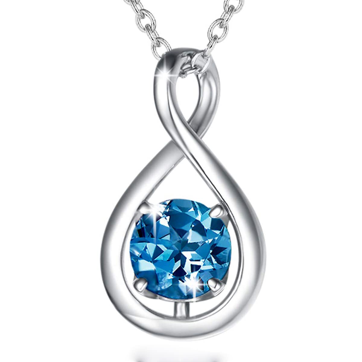 FANCIME 925 Sterling Silver November Birthstone Necklace, Infinity London Blue Topaz Necklace with Fine Jewellery Box Christmas Birthday Present for Women