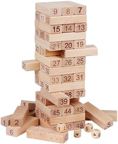 HappyBey Deluxe 51Pcs Number Building Blocks Beech Wooden Jenga Game Educational Toy for Kids