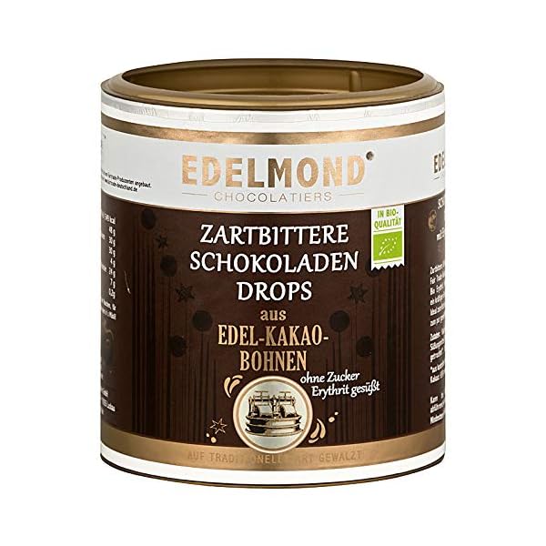 Edelmond Bio Erythrit Zartbitter Schokoladen Perlen. Laktosefrei. Zuckerfrei Erythritol gesüßt. Vegan - 250g