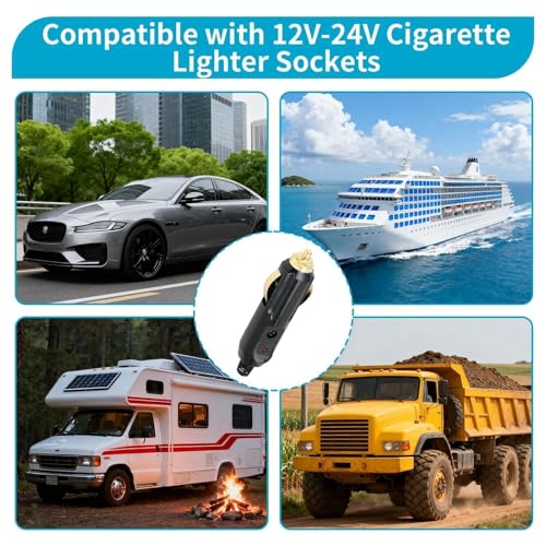 2 x 12 V Male Cigarette Lighter Sockets, 12 V Male Cigarette Lighter Socket with 20 A Fuses and LED Indicator, Universal Connector for Car, Air Pump, Motorcycle, Truck, Boat, Car Accessories