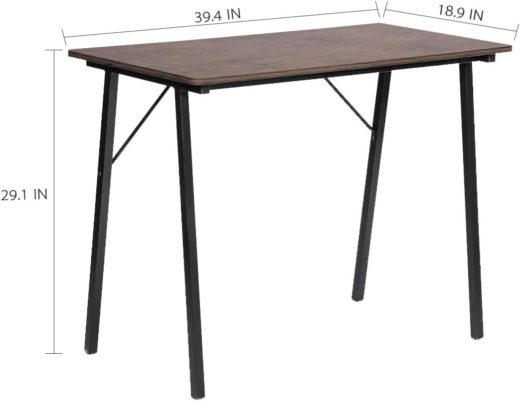 Office Computer Desk Modern Study Writing Table Small Kids Desk Home Wood Work Desk with Metal Legs Industrial Tiny Desk for Bedroom, 39.4 x 18.9 x 29.1 inch Walnut Brown: Kitchen & Dining