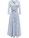 Aphratti Womens 3/4 Sleeve Faux Wrap Maxi Dress Floral Fit Flare V Neck Long Dresses Sky Blue Large