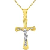 Jewelry America 14k Two-Tone Gold High Polished Textured Religious Cross Jesus Crucifix Pendant Necklace