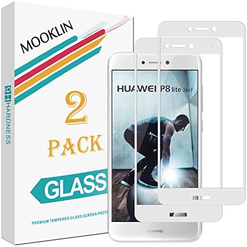 MOOKLIN [2 Pack] Huawei P8 Lite 2017 Screen Protector, [Full Coverage] [Anti-Scratch] [Ultra-Clear] Tempered Glass Film for Huawei P8 Lite 2017 - White