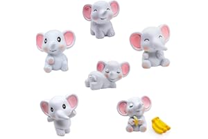BLINGABC 6Pack Mini Cute Elephant Figures Cake Toppers,Lovely Elephant Characters Toys Miniature Fairy Garden Decor for Kids Birthday Baby Shower Automobile Decoration