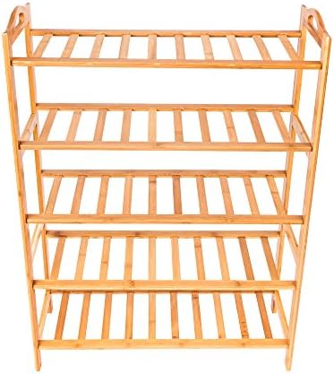 Bamboo Shoe Rack Entryway Shoe Shelf Storage Organizer,Home Shelf Storage Cabinet for Shoes, Books and Flowerpots (5-Tier)