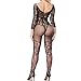 QueensHot Black Lace Sleeved Sheer Lingerie Babydoll Crotchless Teddy Nightie Leotard Body Suit Stocking Black Lace Pattern Large