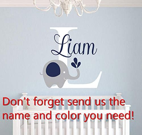 Custom Personalized Name Color Baby Elephant Removable Art Vinyl Wall Sticker for Kid Boy Girls Room Nursery Decoration@Design_4_pls_Send_us_The_Name