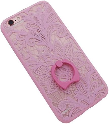 iPhone 6/6s Case Flower Lace Tronsnic Finger Ring Stent Cover 3d Embossed Relief Pink Floral 360 Rotating Kickstand Rubber Border Secure Grip Acrylic Back