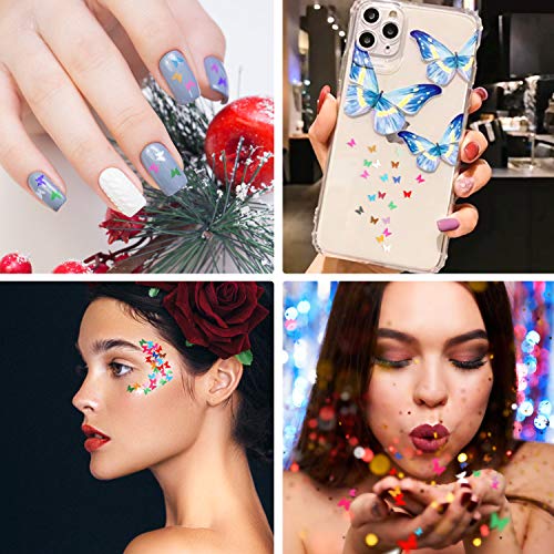 MAQUITA Holographic Nail Glitter Sequins and 2Boxes 24Colors/set Face Body Eye Hair Nail Art with Decoration Paillettes Butterfly Flake Chunky Glitters for Women Girls Festival DIY Crafting Great Gift