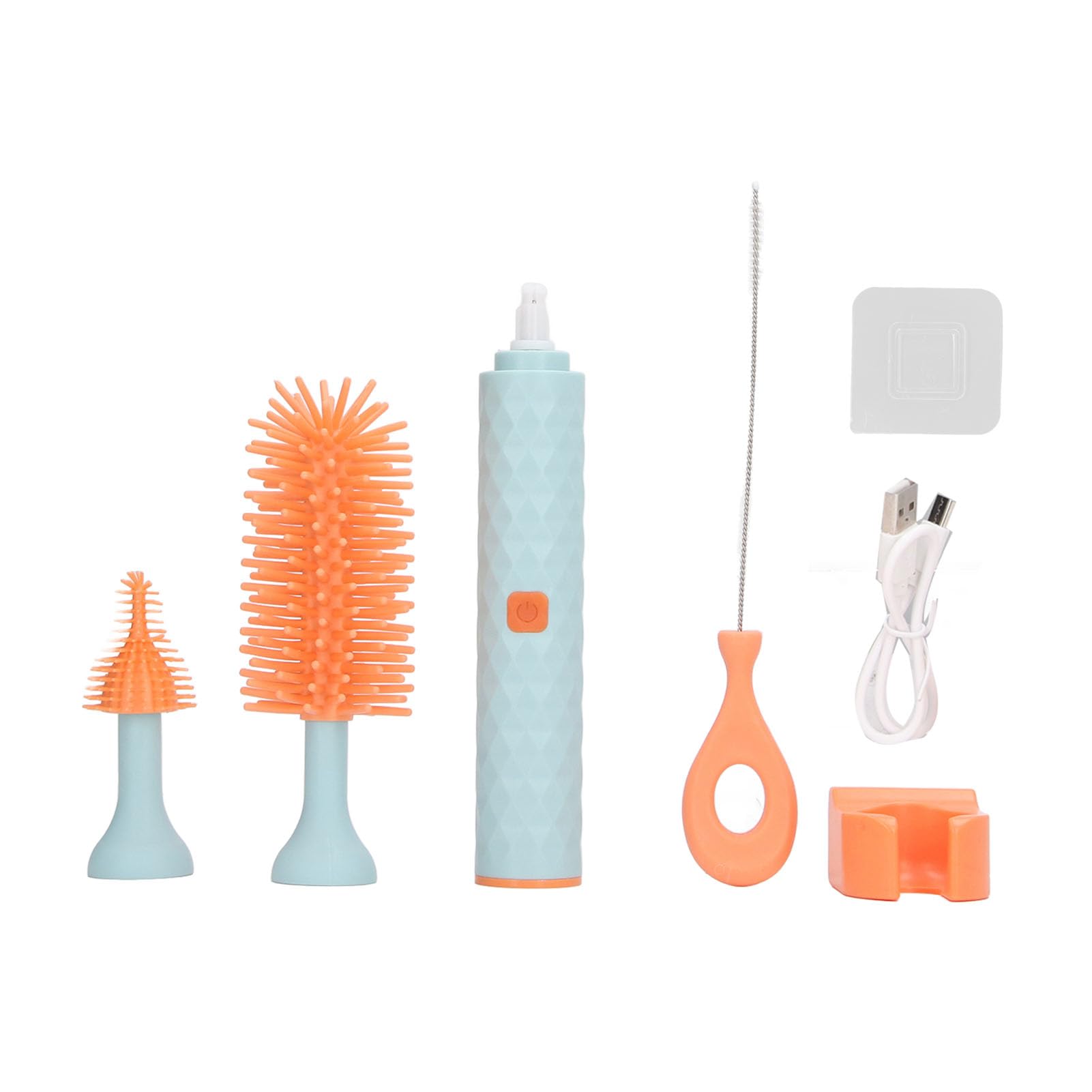 Electric Baby Bottle Brush Cleaning Brush Set with 2 Speeds and Rotating Silicone Bristles,Bottle,Pacifier,Straw Brush Cleaner (Blue)