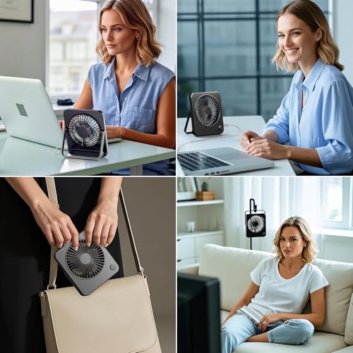 OUILA Mini Quiet Fan, Small USB Desk Fan with 3 Speeds and 1.2m Cable, Portable Hanging Fan for Table Office Bedroom Dorm Kitchen - Black