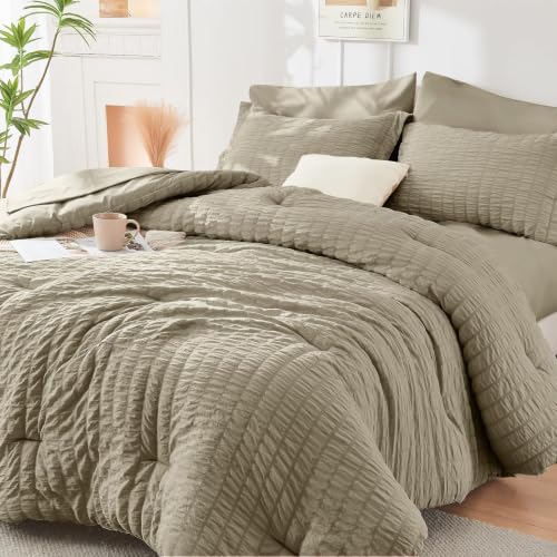 HYMOKEGE Linen Twin Comforter Set Seersucker