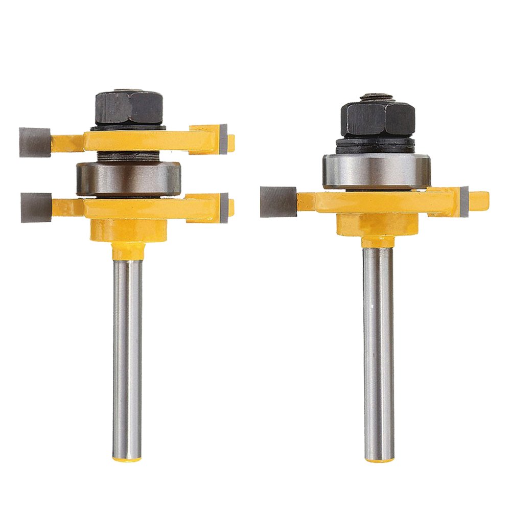 Mesee Matched Tongue and Groove Router Bit Set, 1/4 Inch Shank 3 Teeth T Shape Milling Cutter Woodworking Cutting Tool