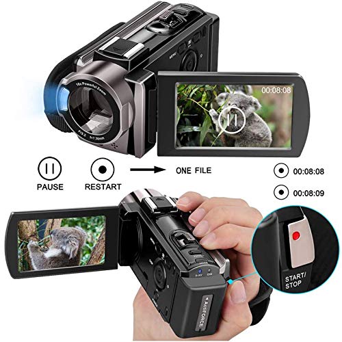 Rokurokuroku Camcorder Videokamera Full HD 1080P 24MP, Vlogging Kamera für YouTube 16X Digitalzoom 3.0 Zoll LCD 270 Grad… – Bild 6