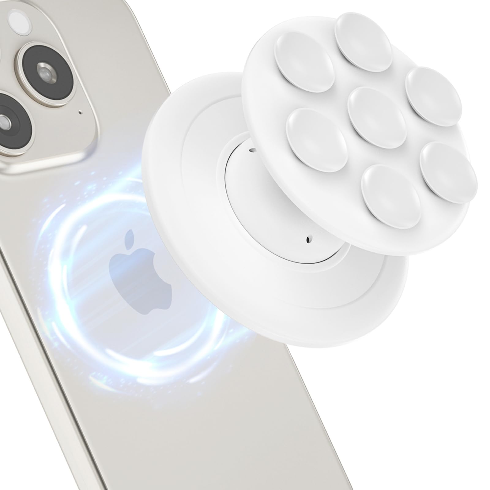 AUROX Magnetic Phone Grip for Magsafe Phone Grips, Magnetic Suction Cup Collapsible Phone Grip Holder for iPhone 17 16 15 14 13 12 Series, Magneticc Silicone Phone Gripp for Videos and Selfies, White