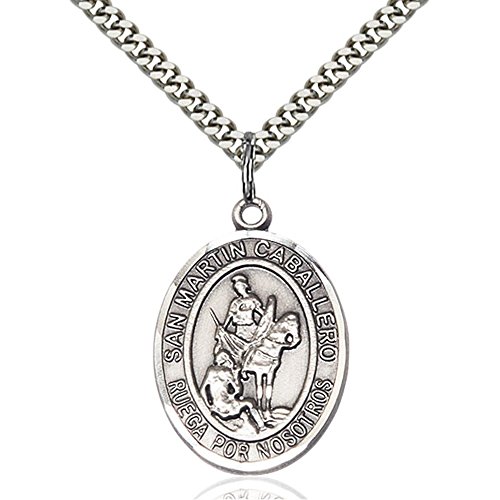Sterling Silver San Martin Caballero Pendant 1 x 3/4 inches with Heavy Curb Chain
