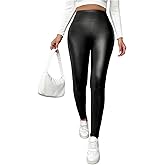 Floerns Women's High Waisted PU Leather Leggings Skinny Thermal Workout Yoga Leggings Pants