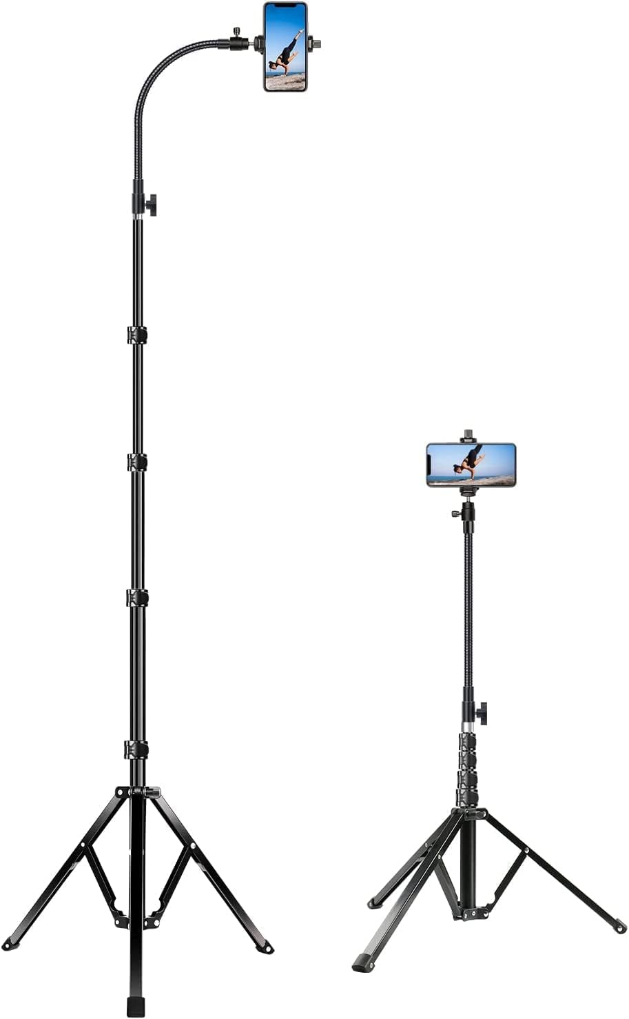 Elitehood 81-inch/205cm Tall Tripod for iPhone and Android, Flexible Phone Stand with 43cm Adjustable Gooseneck, Heavy Duty Metal Tripod for iPhone 14 Pro Max / 13/12