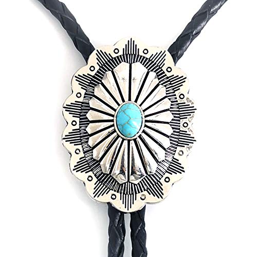 LAXPICOL Vintage Turquoise Stone Bolo Tie For Men Western Cowboy Oval Cool Retro Bola Tie Necktie
