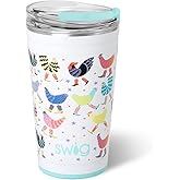 Swig Life 24oz Party Cup, Stackable Insulated Travel Coffee Tumbler with EZ Slider Lid, Cup Holder Friendly, Stainless Steel 24 oz Tumbler, Reusable Coffee Mug (Funky Chicken)