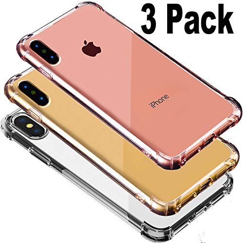 [3-Pack] CaseHQ Designed Gold+Clear+Rosegold Clear Case for iPhone Xs/iPhone X. Bumper Frame with Air Cushion Technology for Apple iPhone Xs (2018) / Designed for Apple iPhone X (2017)