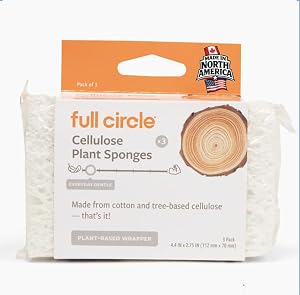 Full Circle 100% Plant-Based Cellulose Sponges, Natural Sponge, Pack of 3 | Plastic-free with no microplastics—gentle and saf
