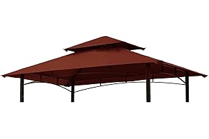 Grill Gazebo Replacement Canopy Roof – Hugline 5x8 Outdoor Grill Shelter Canopy Top Double Tiered BBQ Tent Cover Fit for Model L-GG001PST-F (Burgundy)