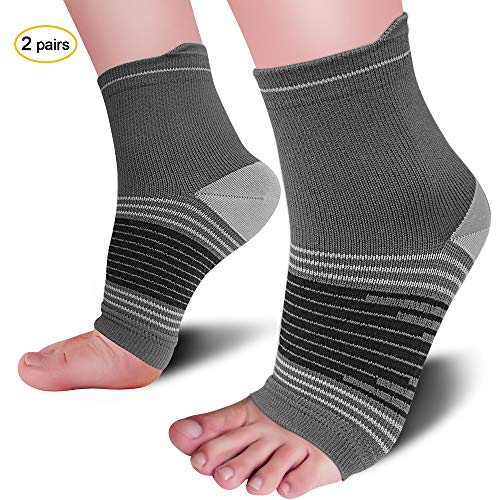 Compression Socks Sleeves (2 Pairs) for Heel Pain Relief, Best Compression Foot Sleeves with Arch Support for Plantar Fasciitis, Heel Pain, Foot & Ankle Support, Dark Grey M