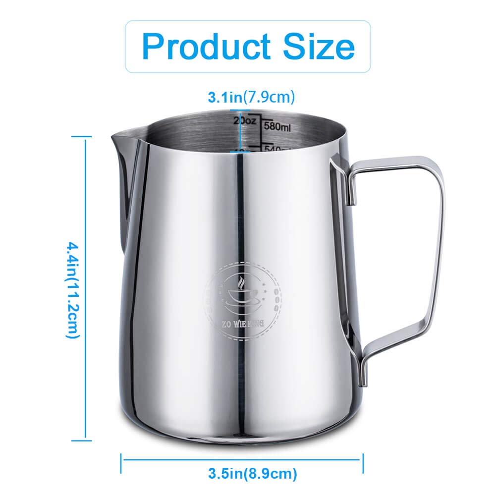 Milk Frothing Pitcher 20oz,Espresso Steaming Pitchers 600ml,Espresso Machine Accessories,Milk Frother cup 20 Oz, Coffee Cappuccino Latte Art,Stainless Steel Jug Cup with Decorating Art Pen