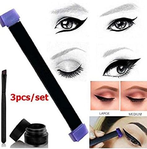 New tool for assisting with cat eye look, including tool, well of eyeliner and angled brush. Medium