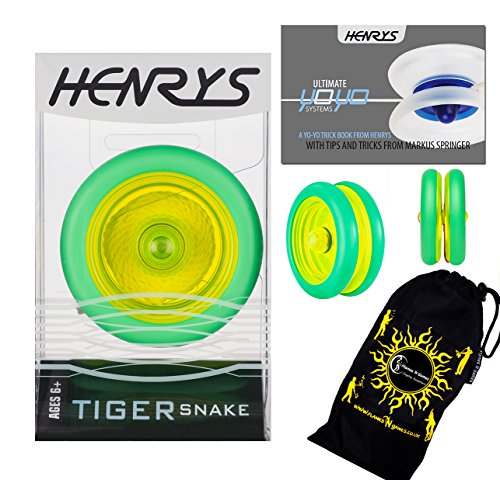 Henrys TIGER SNAKE YoYo (Green) Professional Looping Trick (2A) Bearing YoYo with AXYS system +Instructional Booklet of Tricks & Travel Bag! Pro YoYos For Kids and Adults. by Henrys YoYo's