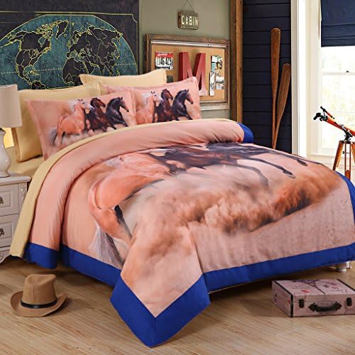 Miaoyun 3D Digital Printed Running Horses High Density Egyptian Cotton 4 PC Duvet Cover Set Twin Size