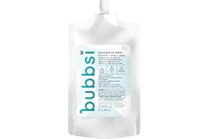 BUBBSI Coconut Baby Oil Balm for Diaper Rash, Eczema, Cradle Cap | 100% Naturally-Derived, Vegan | Light, Natural Scent | Organic Coconut Oil | EU Compliant | Relieves Itchy Skin | 5oz Refillable Jar (Refill pouch, 15oz)