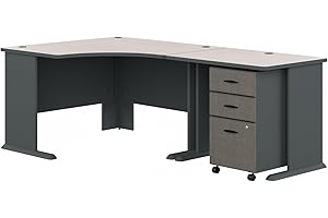 Bush Business Furniture Series A 48W Corner Desk with 36W Return and Mobile File Cabinet in Slate and White Spectrum