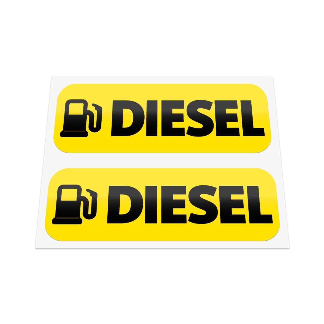 HastingsDesigner 2x Diesel Fuel Reminder Stickers - Durable Weatherproof Laminated Vinyl Decal Labels suitable for exterior of a Car, Van, Taxi, Caravan or any smooth surface