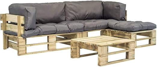 Festnight Ensemble De Canape De Jardin En Bois De Pin Avec Coussin