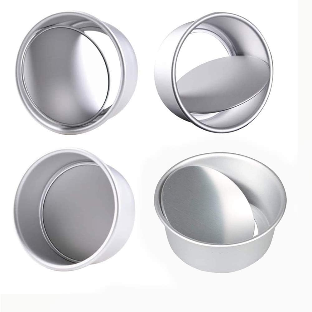 JAHEMU Cake Tin Round Baking Tray Nonstick & Leakproof, Aluminum Cake Pan 4 inch Baking Pan with Removable Loose Base for Wedding Birthday Christmas 4 pcs