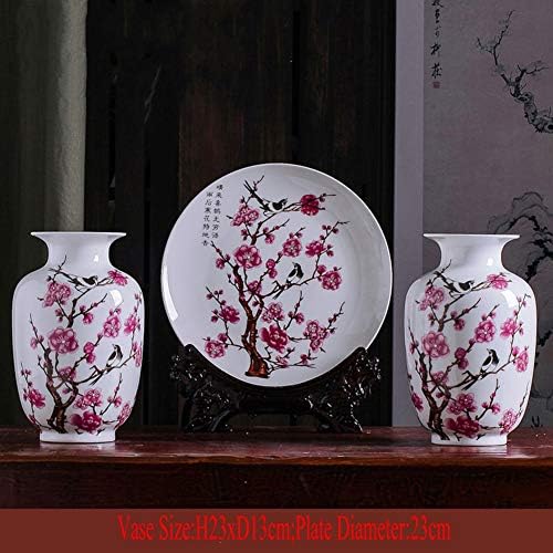Antique Ceramic Chinese vases Three Pieces Blue and White Porcelain Decorative vase Three Pieces with Base Chinese Antique Ceramic vases Three Pieces-N