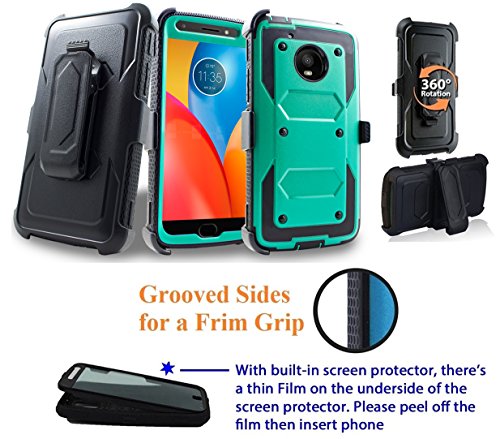 for 5" Motorola MOTO E4 motoe4 case Phone Case 360° Cover Screen Protector Clip Holster Kick Stand Armor Shock Bumper (Teal) - Thumbnail 4