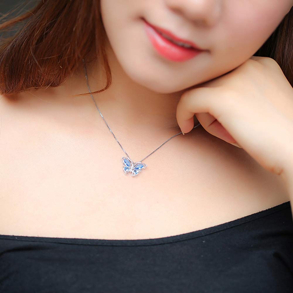 Sterling Silver Swiss Sky Blue Topaz Butterfly Pendant Necklace DP0013S