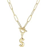 Eben-Ezer Toggle Clasp Capital A-Z Initial Necklace for Women Hiphop Plated Brass Alphabet Pendant Necklaces Thick Chain OT Buckle Necklace(P)