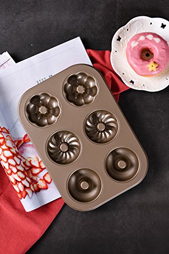 Bakerdream Donut Pan Makes 6 Donuts,3 Pattern and Non-Stick Donut Mold Safe Baking Tray Maker Pan for Cake Biscuit Bagels Donut Cake Mold - Thumbnail 4