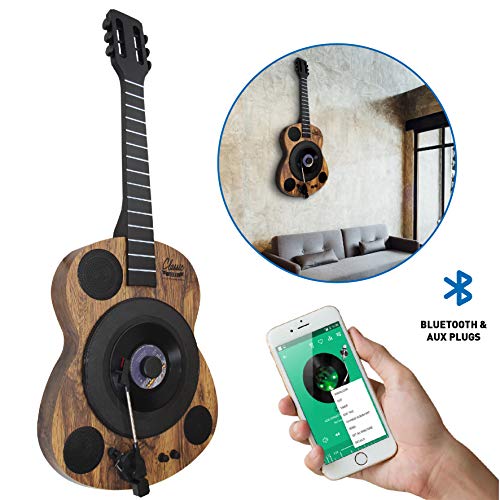 EasyGoProducts Guitars Shaped Vertical Bluetooth Turntable – 3 Speed Record Player – Auto Stop Feature