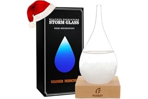 F FOXKEY Storm Glass Weather Predictor, Glass Sphere with Wood Base, Christmas Decoration Snow Globe, Storm Glass Weather Forecast Weather Station Unique Christmas Gifts