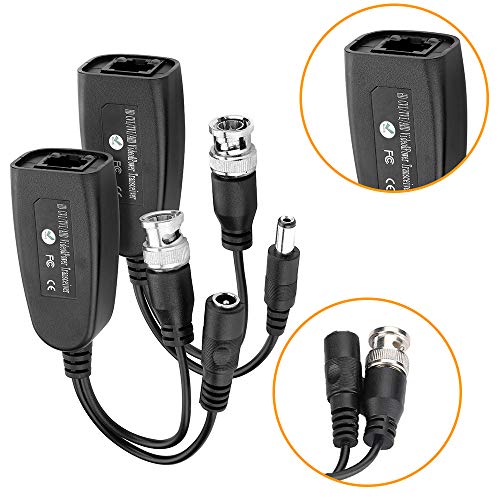 Ctronics UTP HD-CVI/TVI/AHD Passive Video Balun with Power Connector and RJ45 CAT5 Data Transmitter, Built in TVS for Surge Protection
