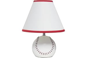 Simple Designs LT1080-BSB SportsLite 11.5" Tall Athletic Sports Baseball Ceramic Bedside Table Desk Lamp w White Empire Fabric Shade w Red Trim for Kids' Room, Nursery, Bedroom, Game room, Mancave