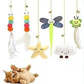 CAVLA 6 Pcs Hanging Cat Toys for Indoor Cats, Retractable Hanging Door Interactive Exercise Cat Toy Rope, Bouncing Cat Toy, I