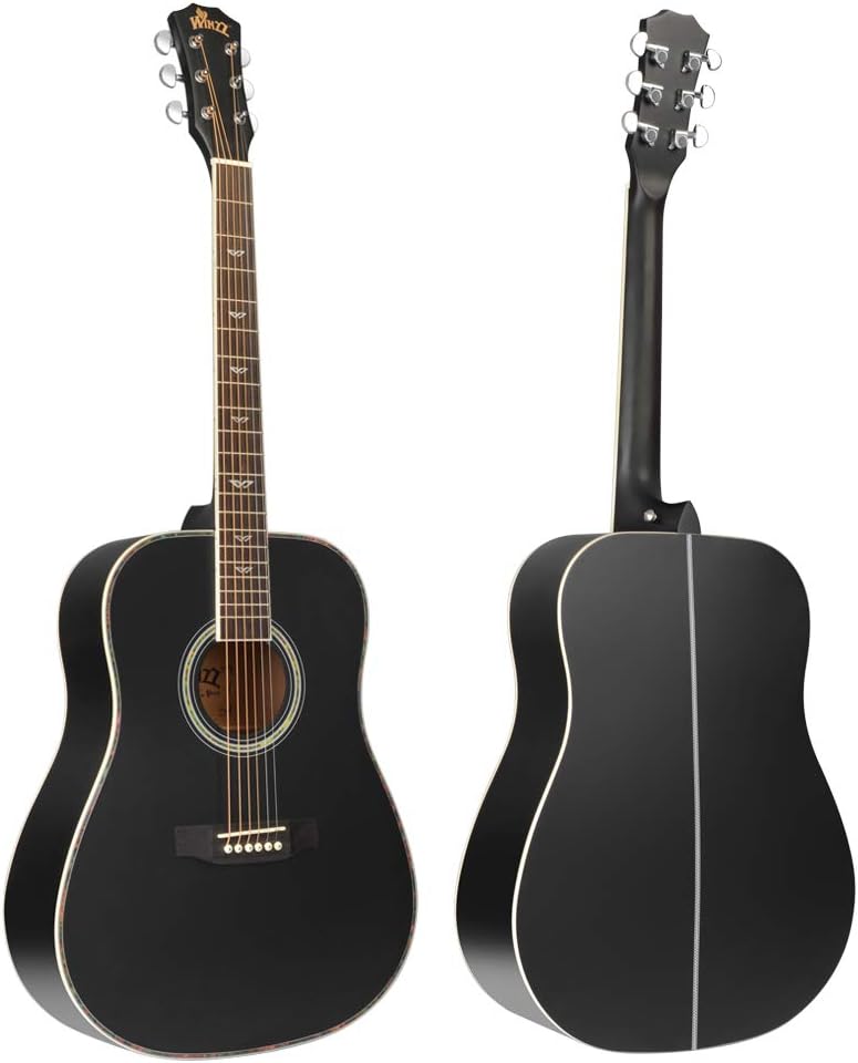 Winzz Acoustic Guitars Full Size, 4/4 Folk Guitar for Beginners Adults Acoustic Steel-string Guitar Black (black) - Image 3