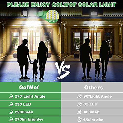 Luz Solar Exterior GolWof 2 Piezas 230LED 3 Cabezas Lampara Solar Exterior con Sensor de Movimiento 270º lluminación Foco Solar Exterior IP65 Impermeable para Frente Jardin Garaje Camino Patio